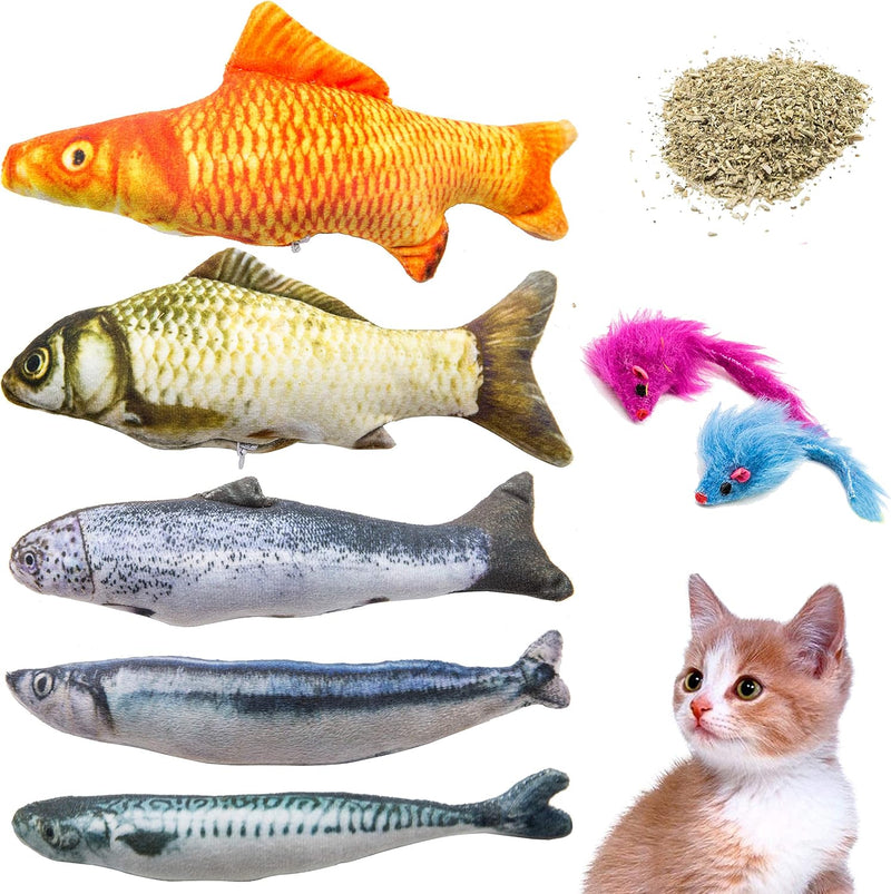 Youngever 7 Cat Toys Assortment with 5 Refillable Catnip Fish Cat