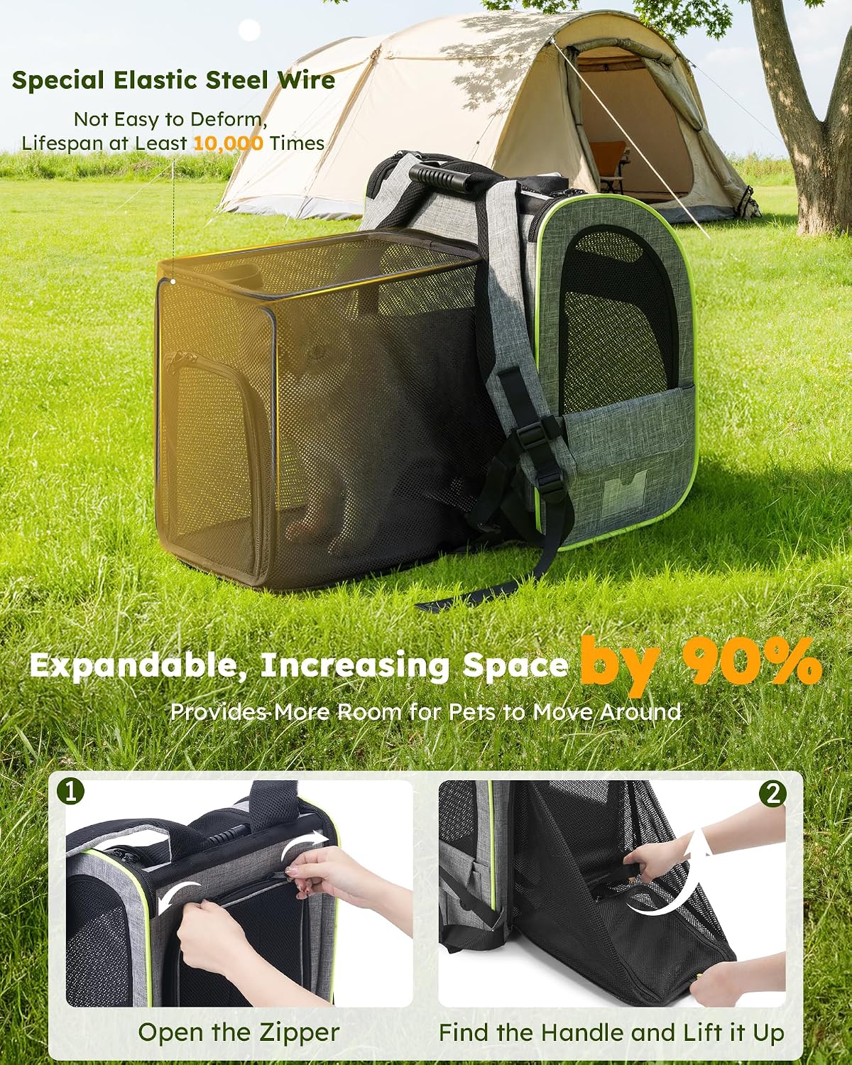 pecute Cat Backpack Expandable - Grey / 12.6"L x 10.2"W x 16.5"H / Mesh Window - image 3
