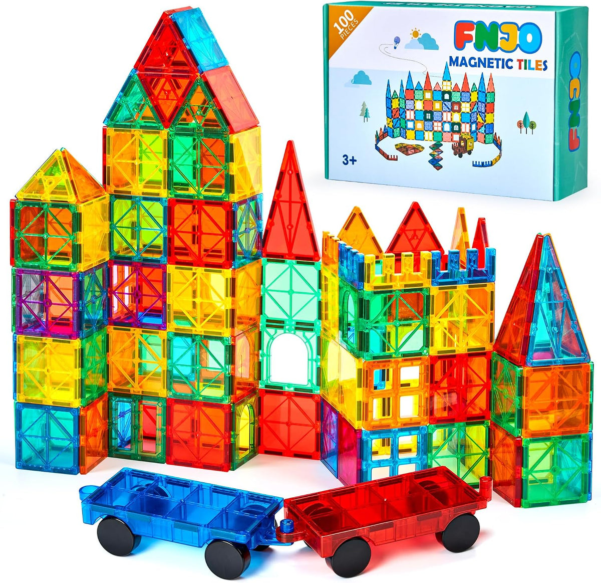 FNJO Magnetic Tiles, 100PCS STEM Building Blocks Toy Set for Kids – Fun for Kids & Family - 100PCS
