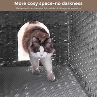 Cat Litter Box Enclosure with Litter Trapping Mat; Handwoven Plastic Rattan Cat House; No Installation Hidden Cat Washroom; Pet Crate for Balcony,Bedroom,Living Room
