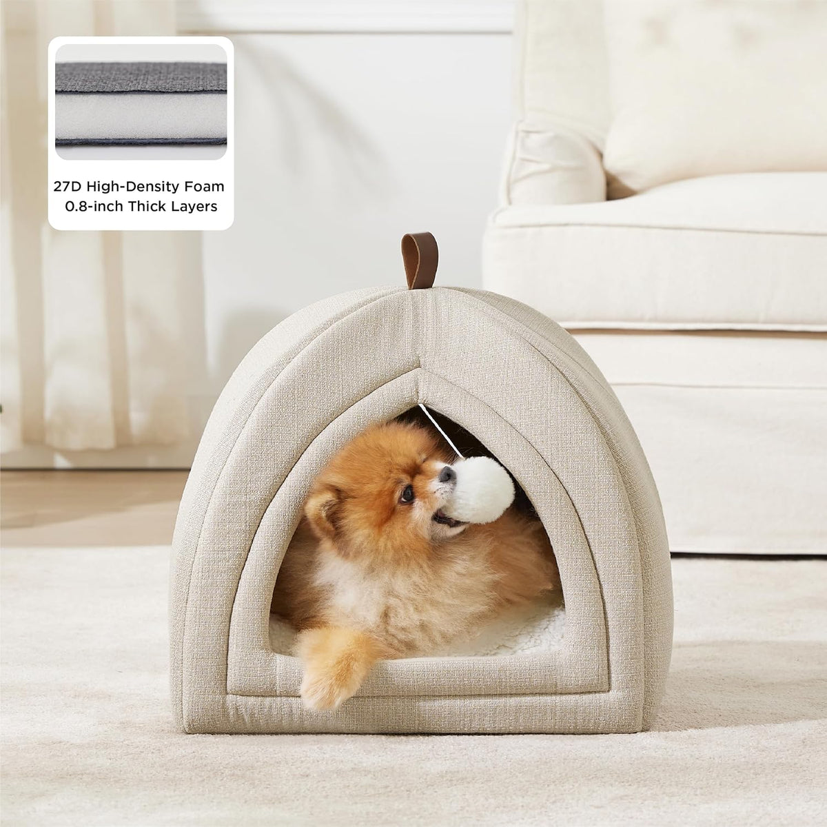 Bedsure 2in1 Cat Beds for Indoor Cats Cave for Kitten with Washable - L(17.3x17.3x17.3) / Beige - image 2