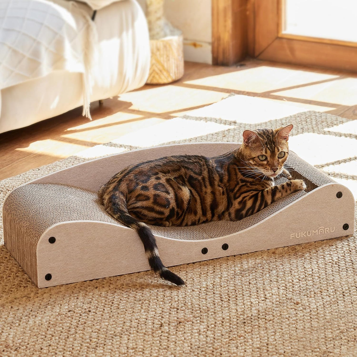 FUKUMARU Cardboard Cat Scratcher Bed - Light Camel