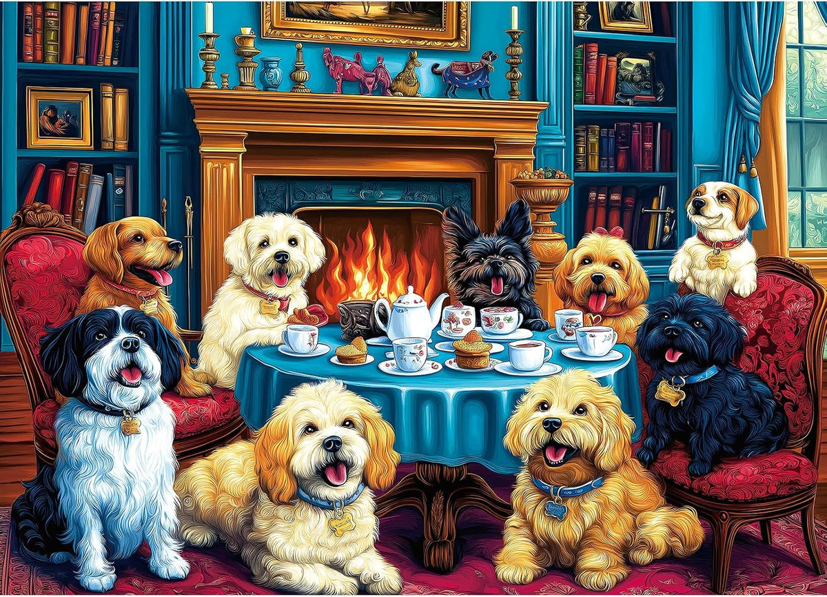 1000 Piece Jigsaw Puzzles for Adults, Lakeside Cabin with Letter – Fun for Kids & Family - Colorful - Dogs' Dinner Party / 27.5" X 19.7"