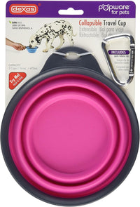 Dexas Pets Collapsible Travel Cup, Small/1 Cup Capacity - Large / Gray/Pink