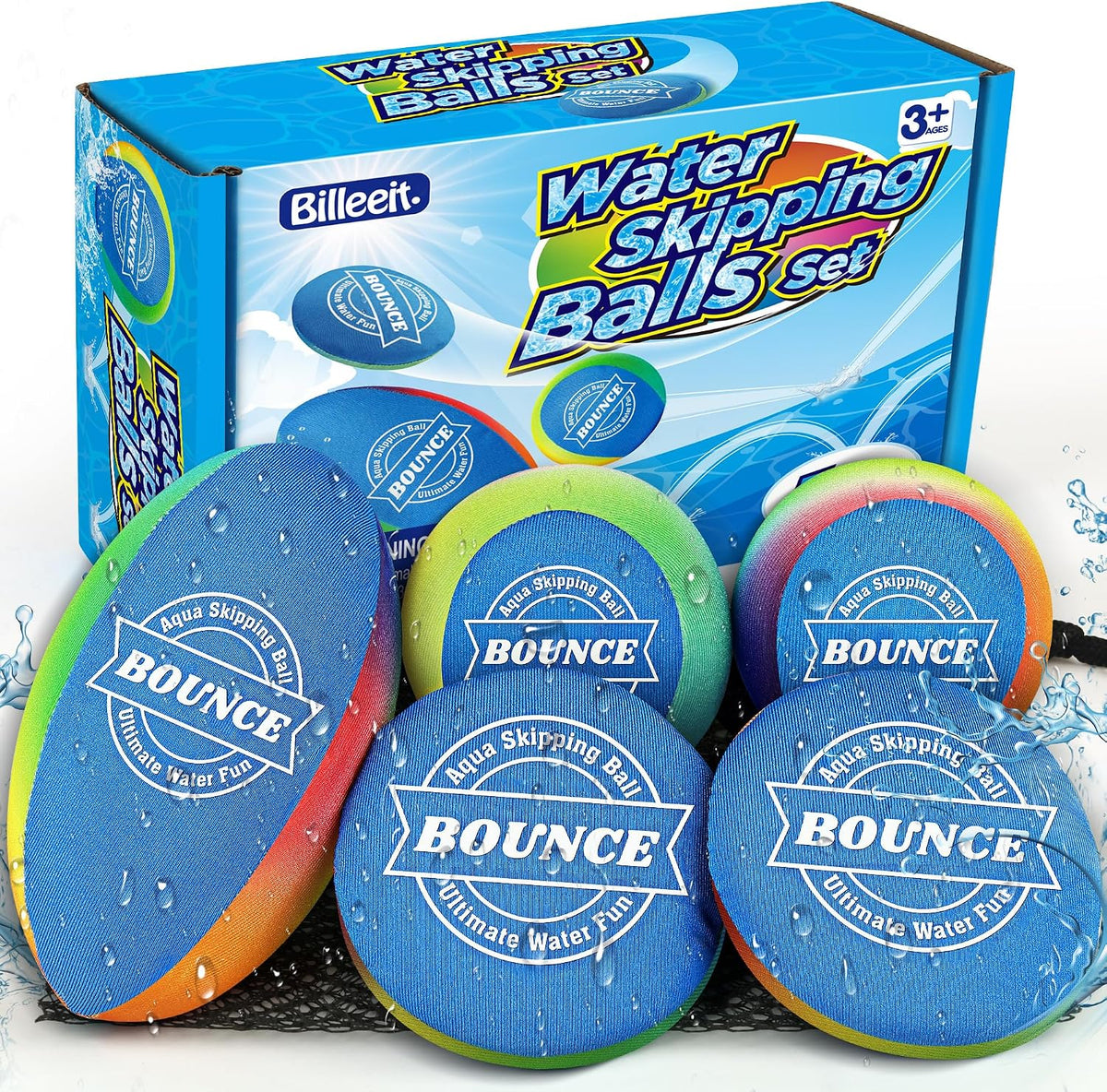 Billeeit. 5Pcs Rainbow Water Skipping Balls Set for Pool - Rainbow
