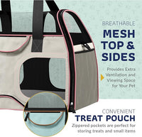 Katziela Pet Carrier - Airline Compliant Dog Carrier - TSA Approved Pet Carrier for Small Dogs and Cats - Soft FAA Travel Airplane Dog Carrier Luggage (Gray/Pink-6 Wheels)