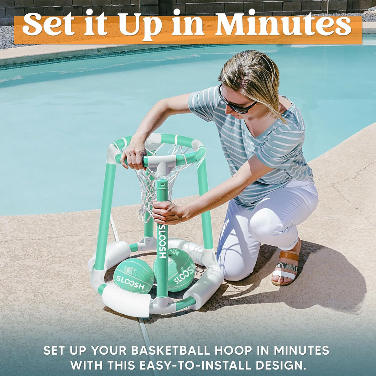 Sloosh Pool Basketball Hoop Set, Floating Basketball Pool Game - Green - image 4