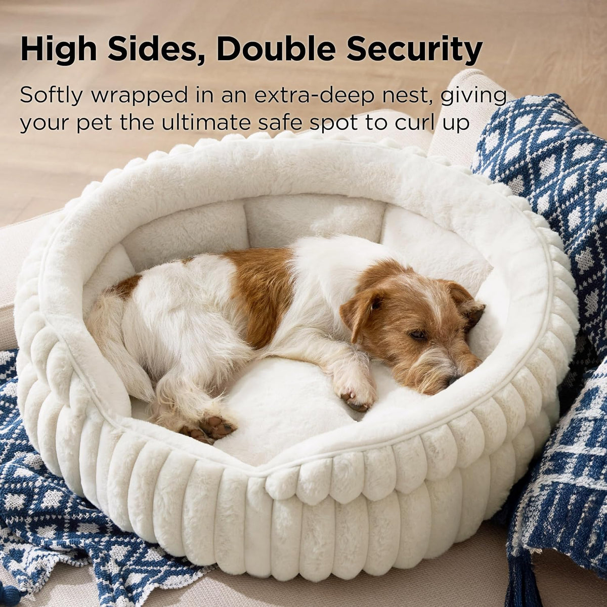 Bedsure ComfyFleece Washable Cute Cat Bed, Soft Round Kitten Bed - 26''x26''x9'' / Cream - image 2