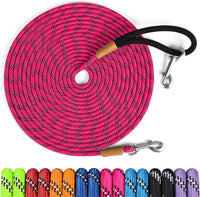 Long Dog Leash Reflective Rope Training Lead 15ft 30ft 50ft Check Cord – Essentials for Dogs - Pink / 30ft x 3/8inch