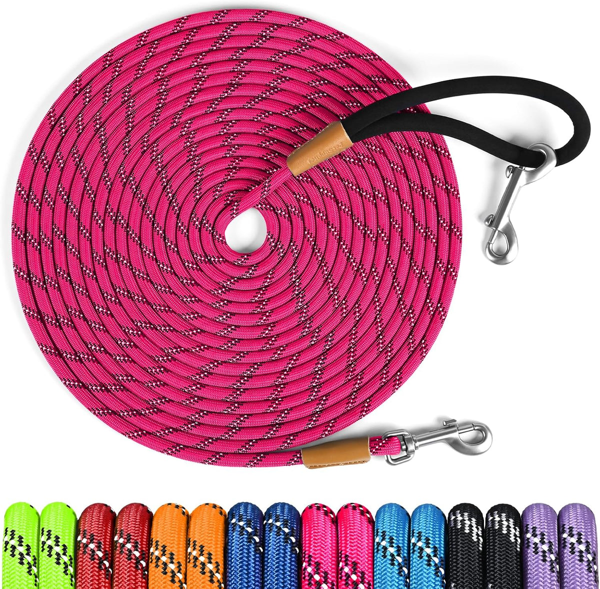 Long Dog Leash Reflective Rope Training Lead 15ft 30ft 50ft Check Cord – Essentials for Dogs - Pink / 30ft x 3/8inch