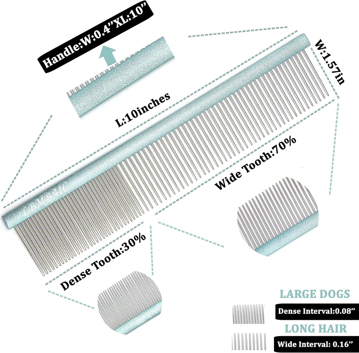 Metal Dog Grooming Combs Shedding Tangles, Knots, Mats. - Large / blue - image 2
