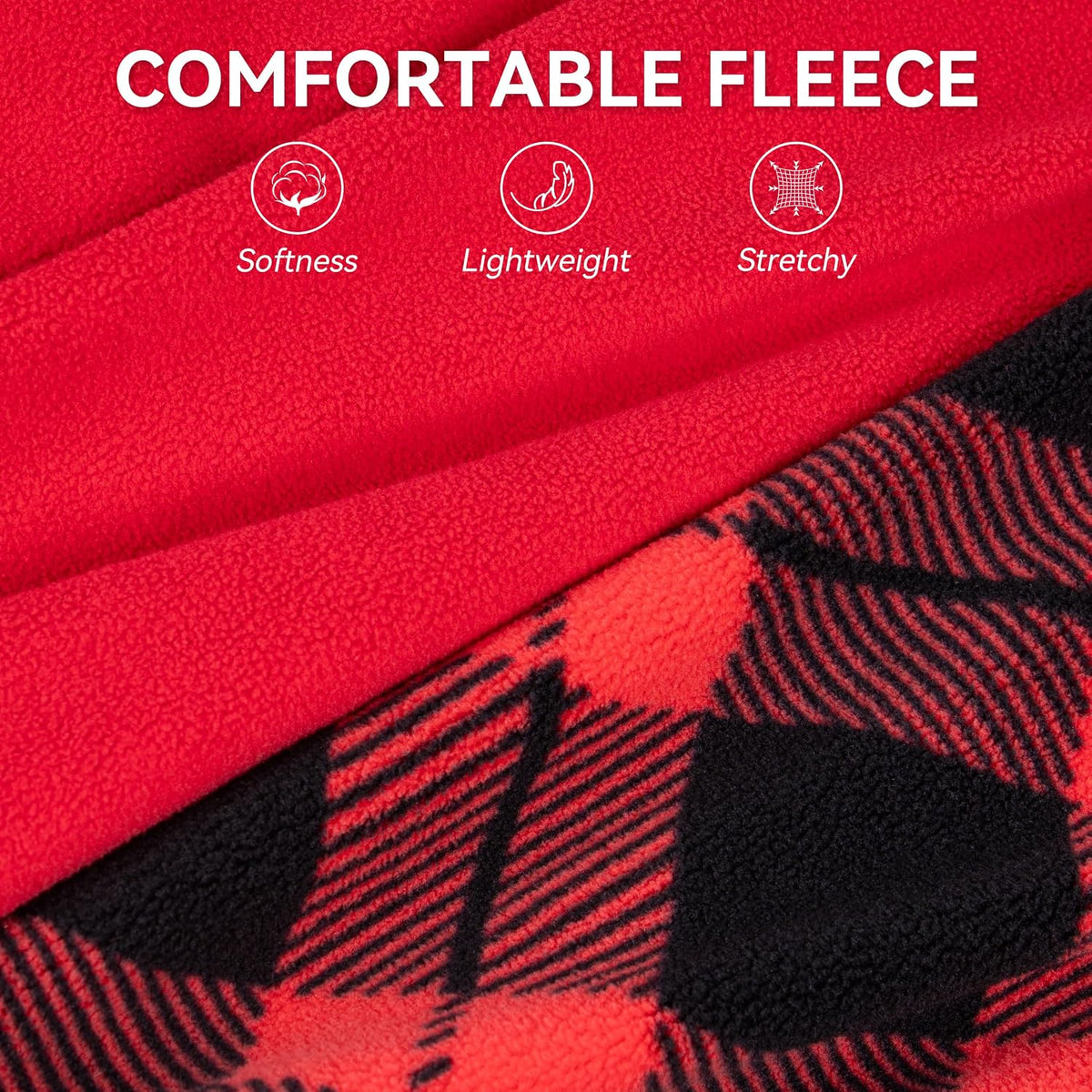 2 Pack Fleece Dog Sweater Pullover Lightweight Reflective Jacket – Essentials for Dogs - Red & Buffalo Plaid / Medium - image 3
