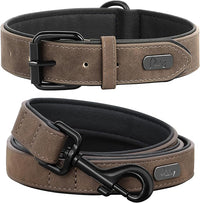 Didog Soft Padded Leather Dog Collar and Leash Set, Adjustable Dog Leash and Collar Set with Metal Buckle, Breathable Dog Collars with 4FT Leather Dog Leash for Small Medium Large Dogs, Brown, L