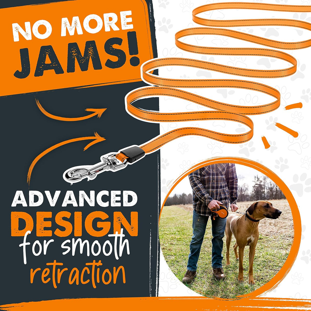 Mighty Paw Retractable Dog Leash, for Large Dogs, Auto-Locking - Deluxe Orange / 50 - 110 lbs - image 4