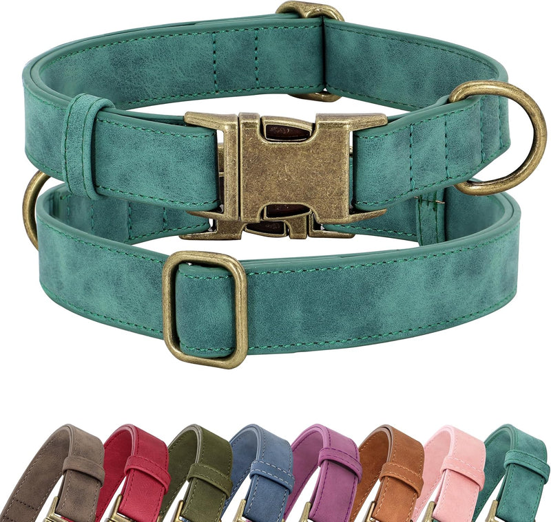 Soft PU Leather Dog Collar for Small Dogs, Quick Release - S：Fit 10-15" Neck, Width ⅝" / Green