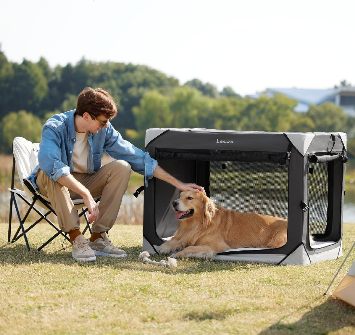 Lesure Portable Soft Collapsible Dog Crate for Large Dogs - Charcoal Grey / 42.0"L x 28.0"W x 30.0"H - image 4
