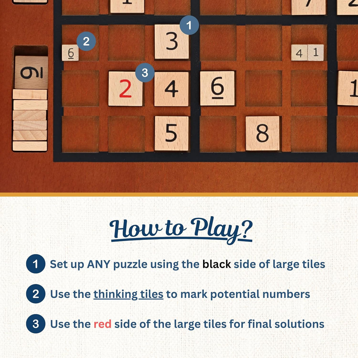 WE Games wooden sudoku board in medium stain, 11.5 inches, with number tiles - view 4