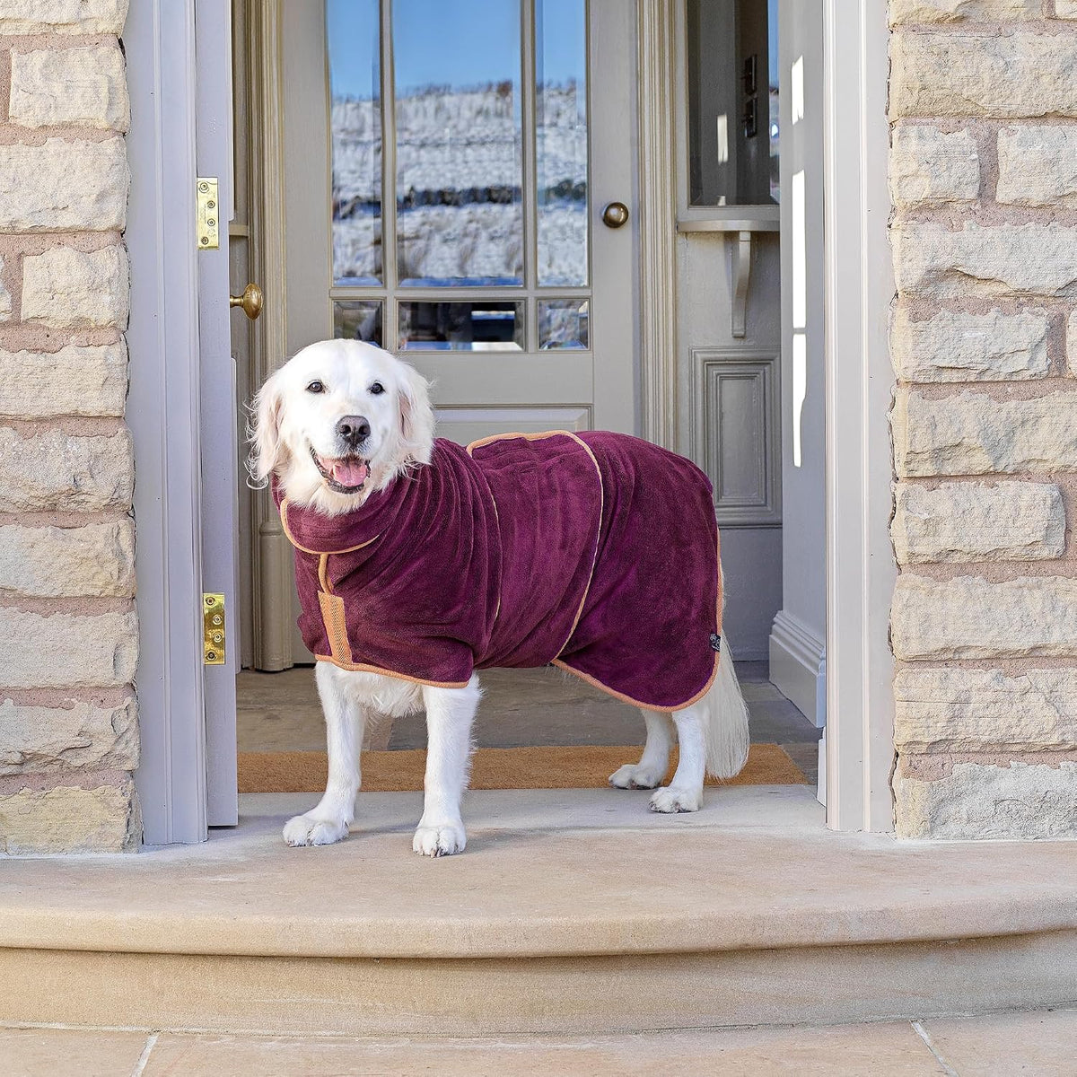 Lucky Pooch Dog Robe, Luxurious Dog Bathrobe - XL / Plum - image 3
