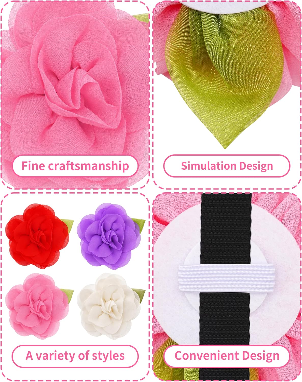 PET SHOW 4 Pack Small Dog Bows Sliding on Collar Attachment – Essentials for Dogs - Red, Pink, Purple, White - image 3