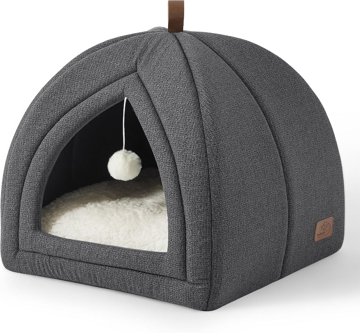 Bedsure 2in1 Cat Beds for Indoor Cats Cave for Kitten with Washable - L(17.3x17.3x17.3) / Dark Grey