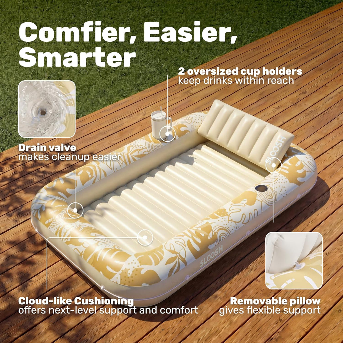 SLOOSH Inflatable Tanning Pool Lounger Float - Golden White / Large - image 4