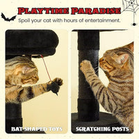 MWPO Gothic Cat Tree for Indoor Cats, 63.8 Inches Multi-Level Cat Tower with Sisal-Covered Scratching Posts, Padded Platform, Hammock, Dangling Toys, Stable Cat Condo Pet Play House, Black