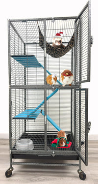 Deluxe Double Unit Two Full Story Small Animal Critter Home Rolling - Black Vein / 4 / 20.5"L x 20.0"W x 45.5"H