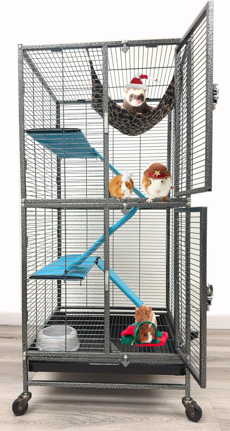 Deluxe Double Unit Two Full Story Small Animal Critter Home Rolling - Black Vein / 4 / 20.5"L x 20.0"W x 45.5"H
