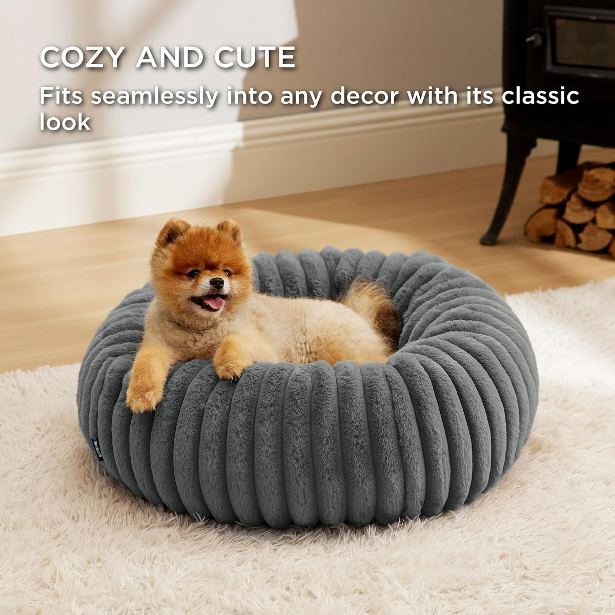 Bedsure ComfyFleece Donut Dog Bed Medium Size Dog with Washable Cover – Essentials for Dogs - S (23x23x7) / Warm Grey - image 4