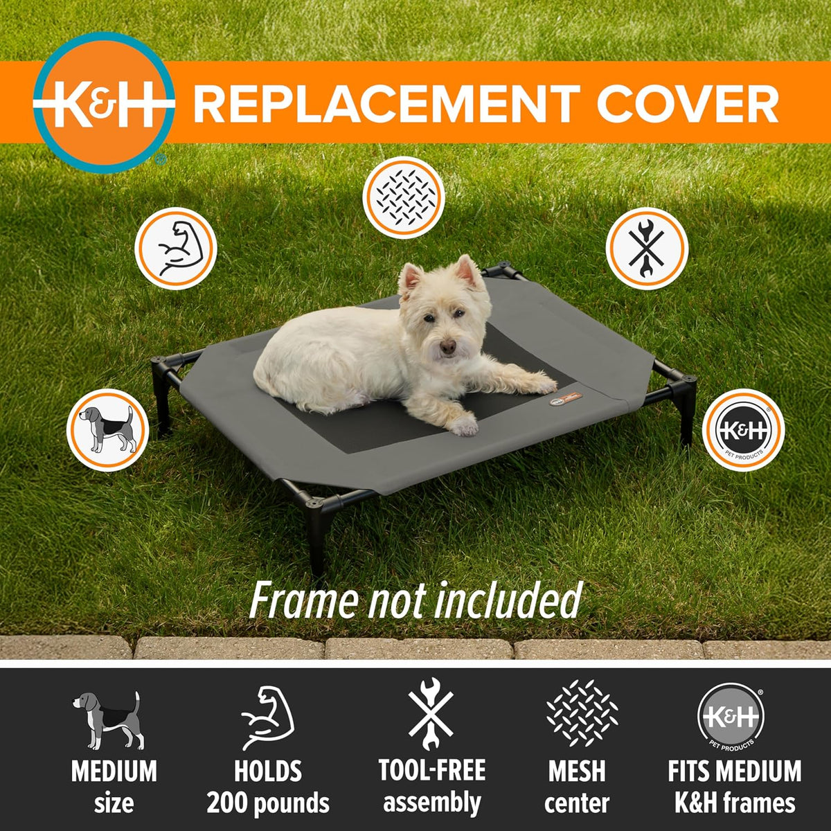 K&H Outdoor Elevated Dog Bed Pet Cot Replacement Cover - Gray/Black Mesh / Medium (Pack of 1) - image 3