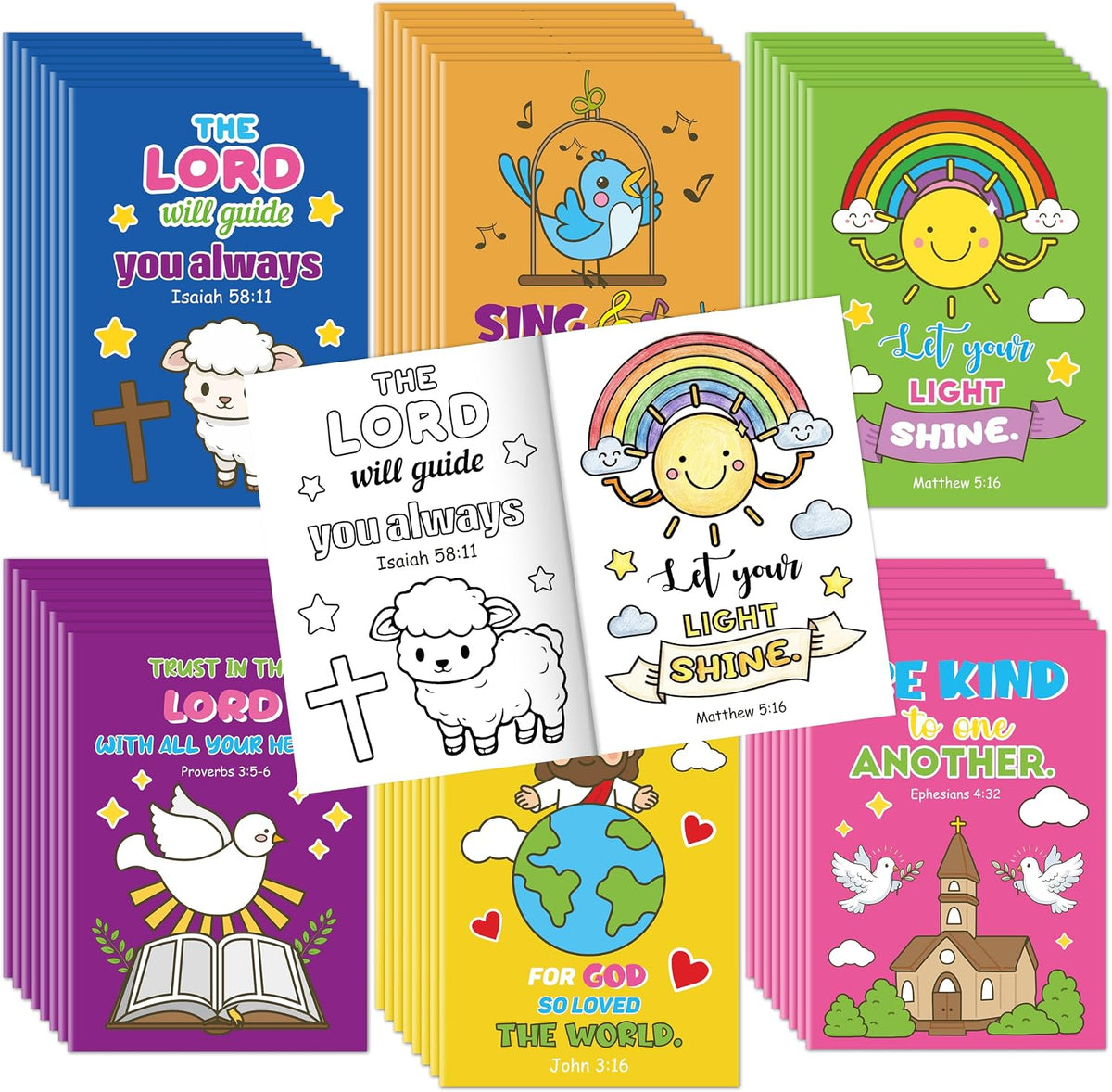 24Pcs Bible Coloring Books Religious Theme DIY Color-in Pages – Fun for Kids & Family - Bible - Style D (48Pcs)