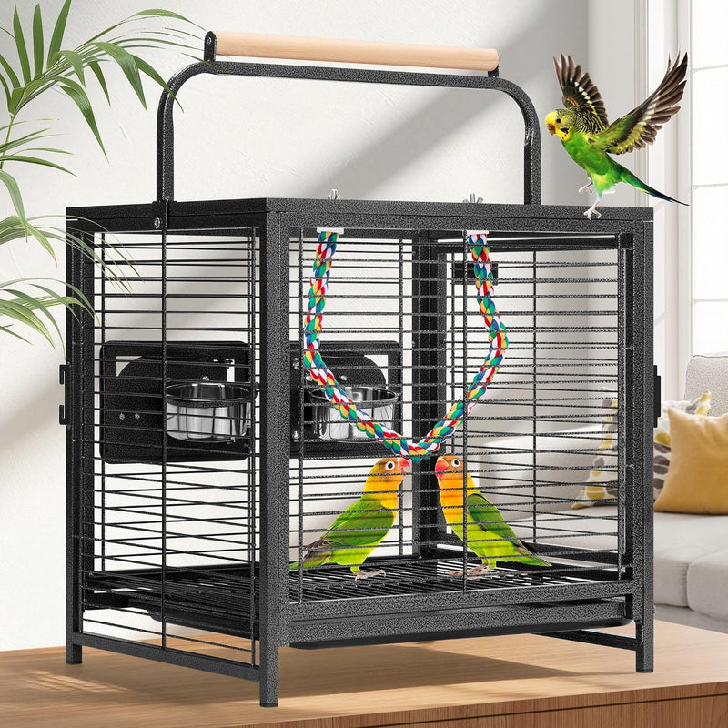 VIVOHOME 19 Inch Wrought Iron Travel Bird Cage for Cockatiel Parakeets – Essentials for Birds - Black