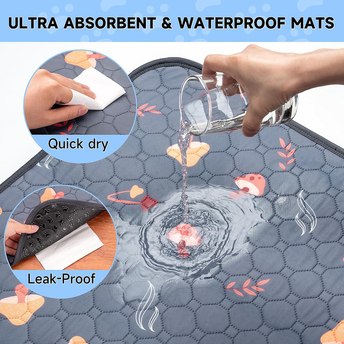 4 Pack Washable Pee Pads for Dogs - Gray / 30x34 Inch (Pack of 2) - image 3
