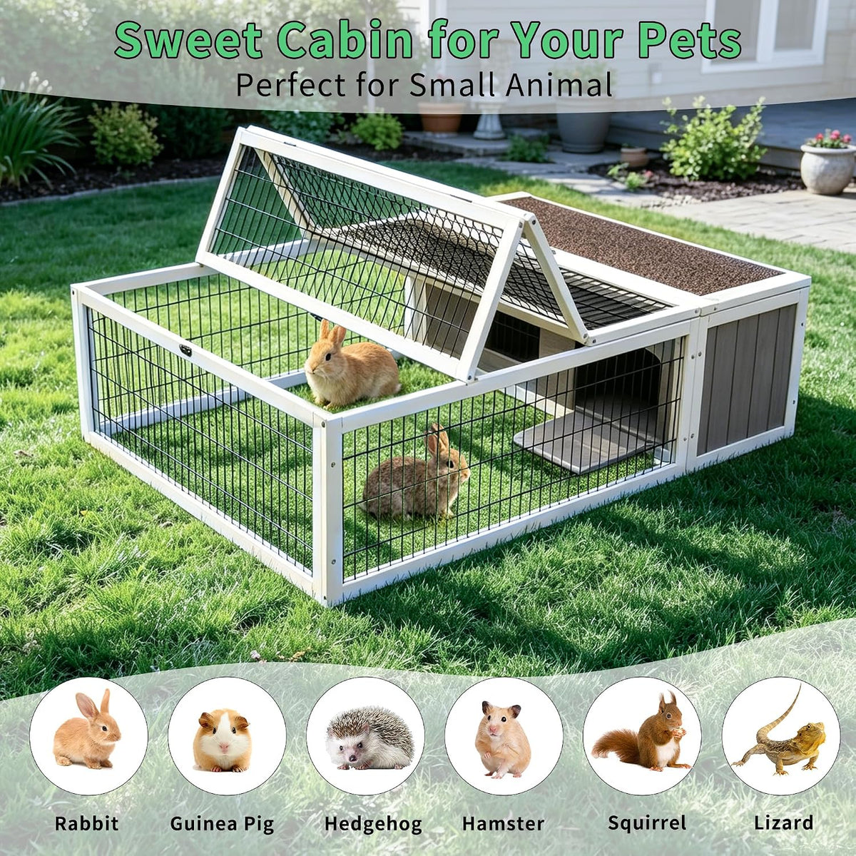 Rabbit Cage Outdoor Indoor - 49.0"L x 36.0"W x 14.0"H / Grey&White Trim-1 - image 3