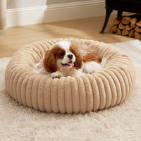 Bedsure ComfyFleece Donut Dog Bed Medium Size Dog with Washable Cover – Essentials for Dogs - M (30x30x8) / Sandy Beige