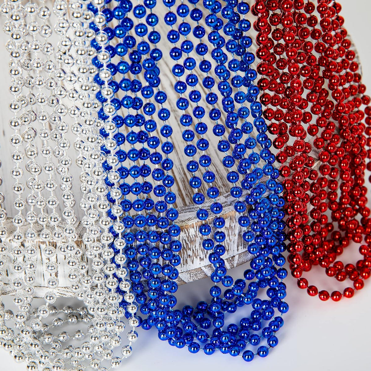 100PCS Bead Necklace, Gold Mardi Gras Beads Party Stuff - Red Silver and Blue - image 3
