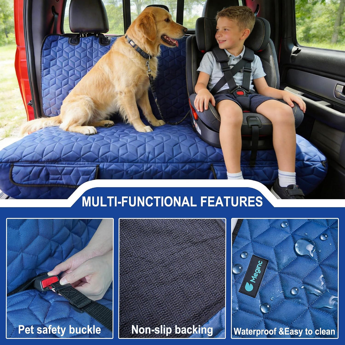 Dog Car Seat Covers for Back Seat - Bench-61"W / Blue - image 4