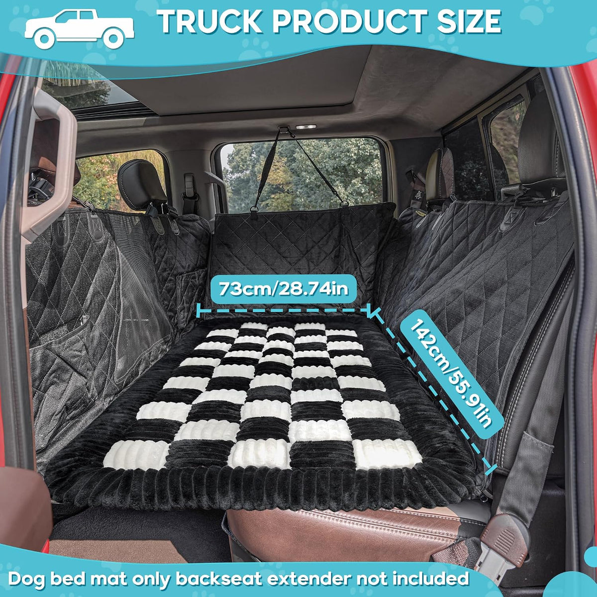 Dog Car Bed Mat Non-Slip Backseat Extender Dog Bed 50" x24.6" – Essentials for Dogs - Black and White / For Truck//Large SUVs（56"x28.7") - image 4