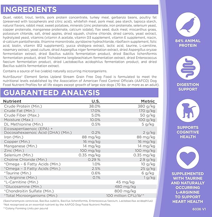 NutriSource Element Series Upland Stream Dry Dog Food, Quail, Rabbit & Trout, 4LB