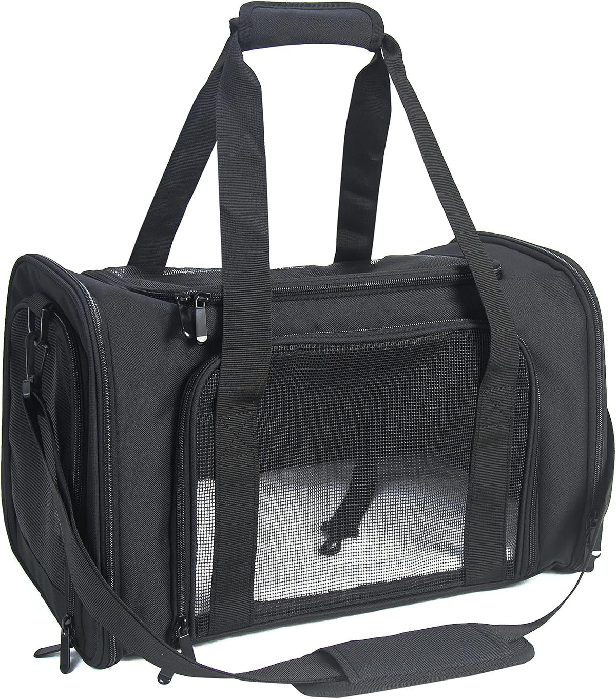 Soft Sided Carrier for Small Medium Cats Dogs - 17.0"L x 11.0"W x 11.0"H / Black