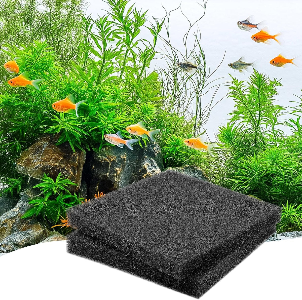 hygger Aquarium Sponge Filter Pad, Filter Media Foam Sponges - 7.9*7.9*1 inch/2pcs