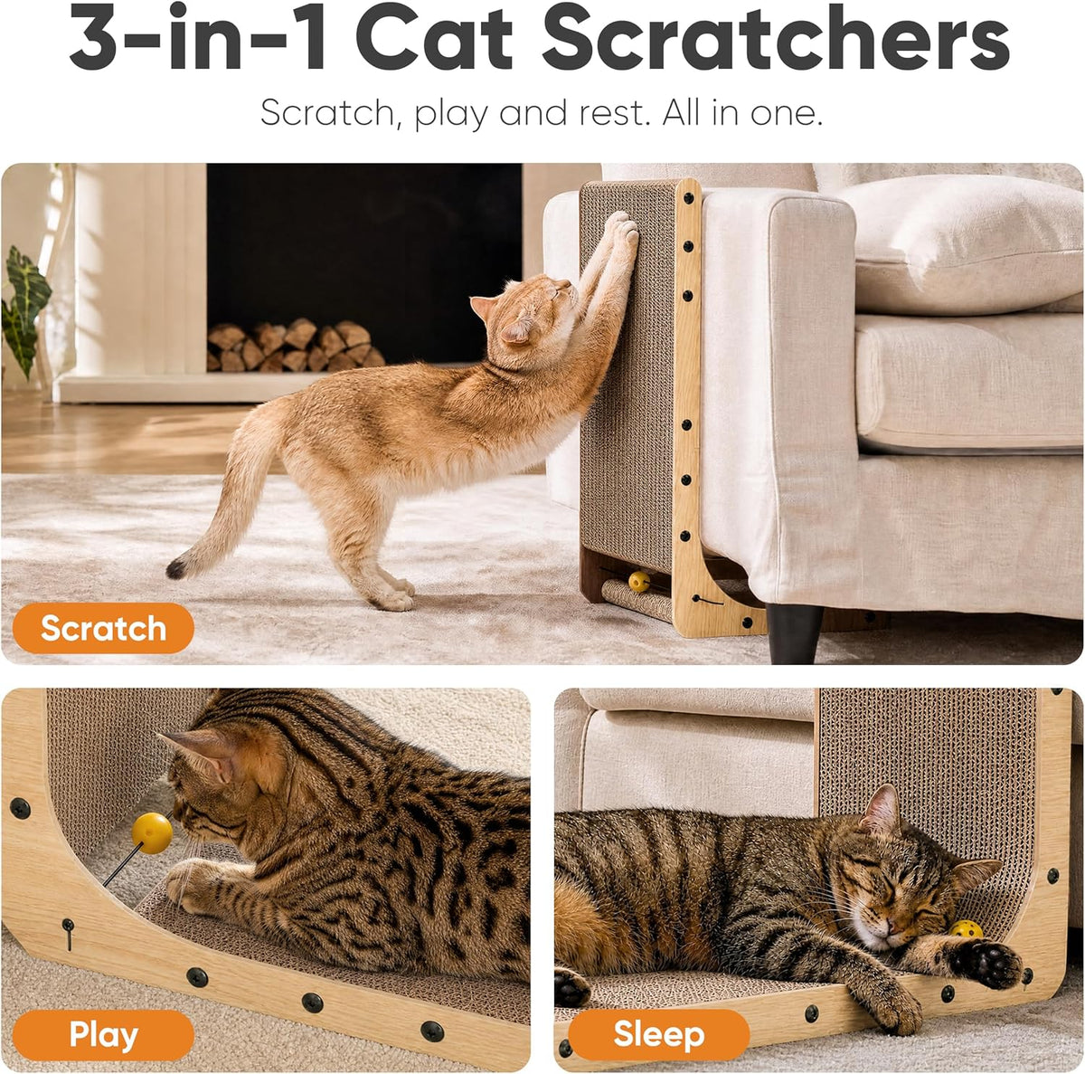 FUKUMARU Cat Scratcher, 26.8 Inch L Shaped Cat Scratch Pad for Indoor Cats – Essentials for Cats - 2 Pack 25 in Wood Color - image 3
