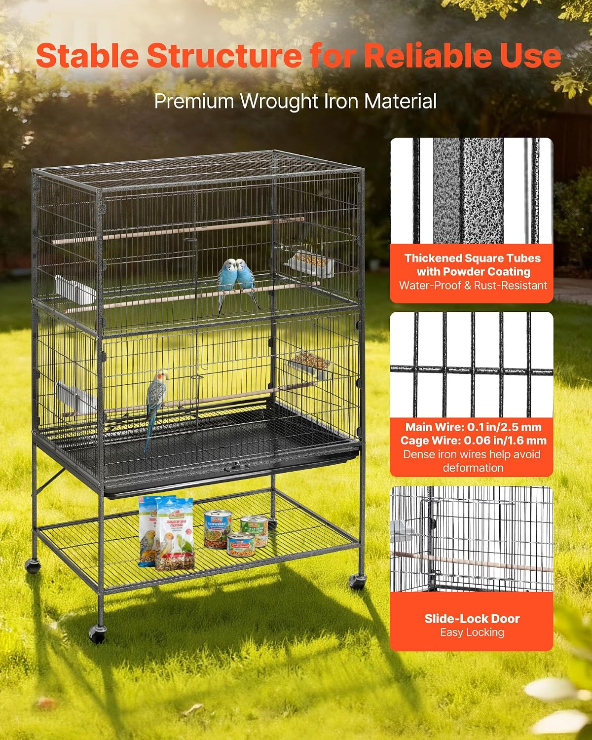 VEVOR Bird Cage, Flat Top - Black / 36.6"L x 22.8"W x 59.5"H - image 3