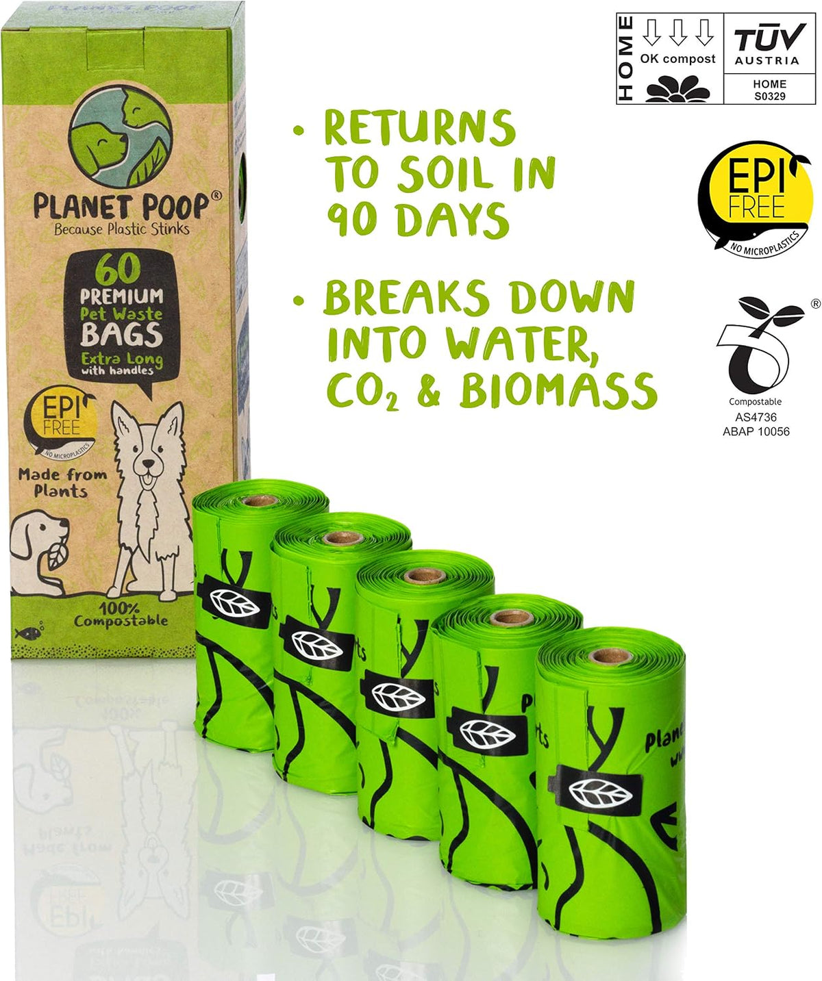 PLANET POOP Home Compostable Dog Poop Bags Extra-long with Handles - 60 Count (Pack of 1) - image 2
