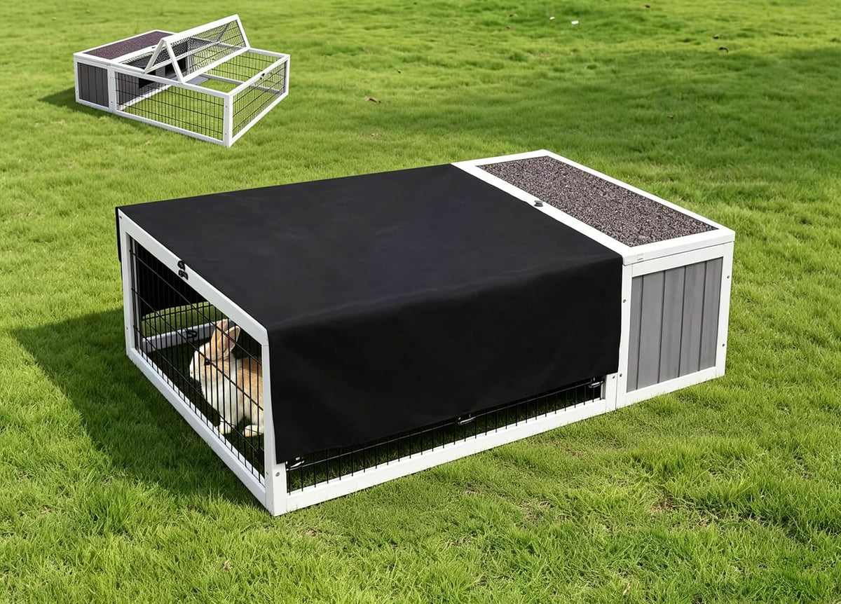 Rabbit Cage Outdoor Indoor - 49.0"L x 36.0"W x 14.0"H / Grey&White Trim-2