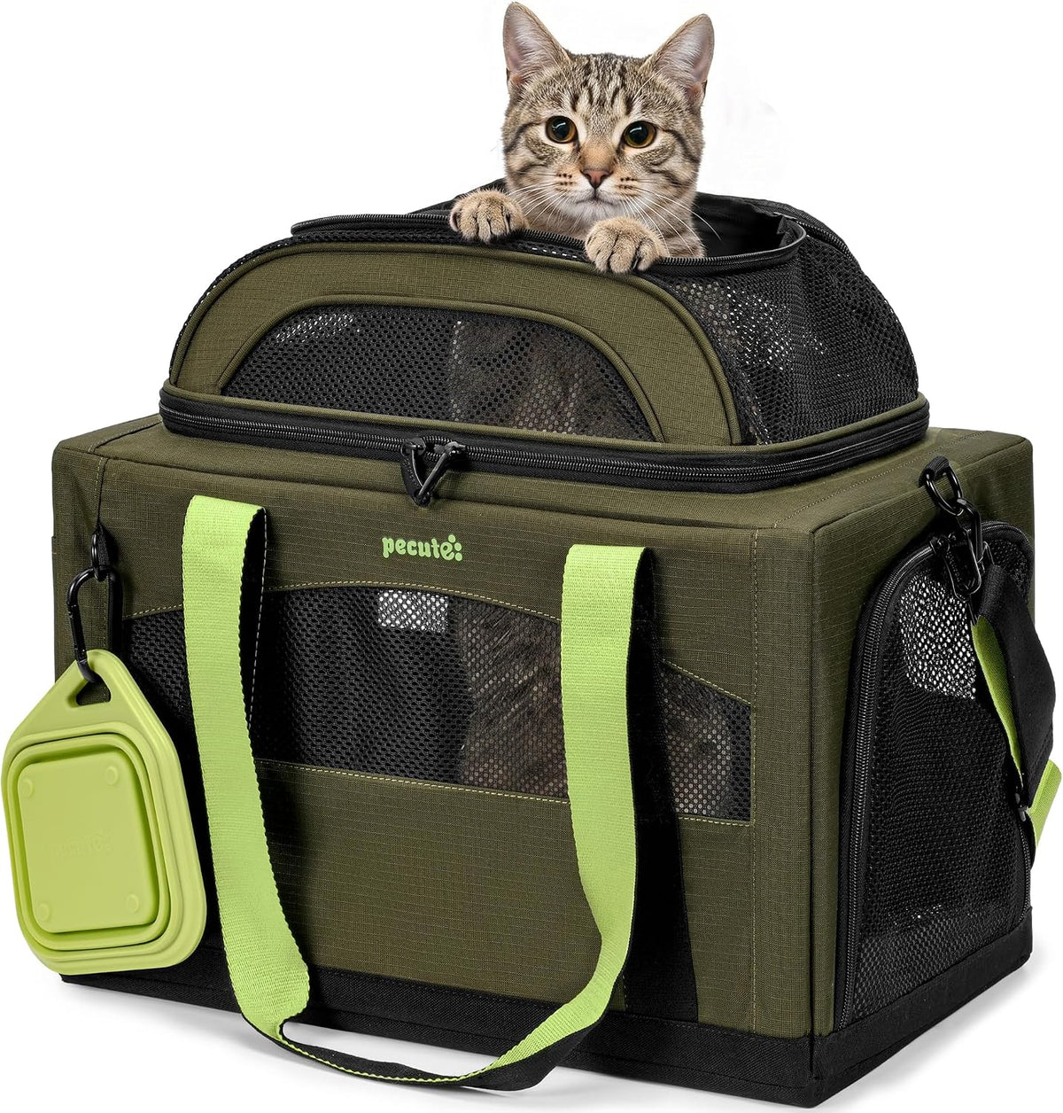 Pecute Cat Carrier, Top Expandable Dog Crate for Travel - Green