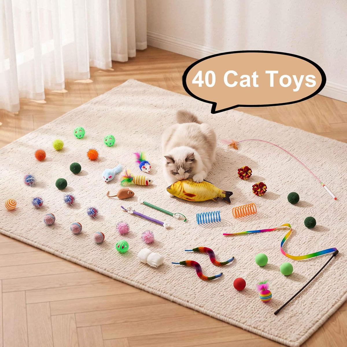 Cat Tunnel Bed with 40 Pcs Interactive Cat Toys - Pink / Medium - image 4