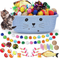 Zopeal 58 Pcs Cat Toy Set with Storage Basket Indoor, Grey - Light Blue / 9.8 Inch
