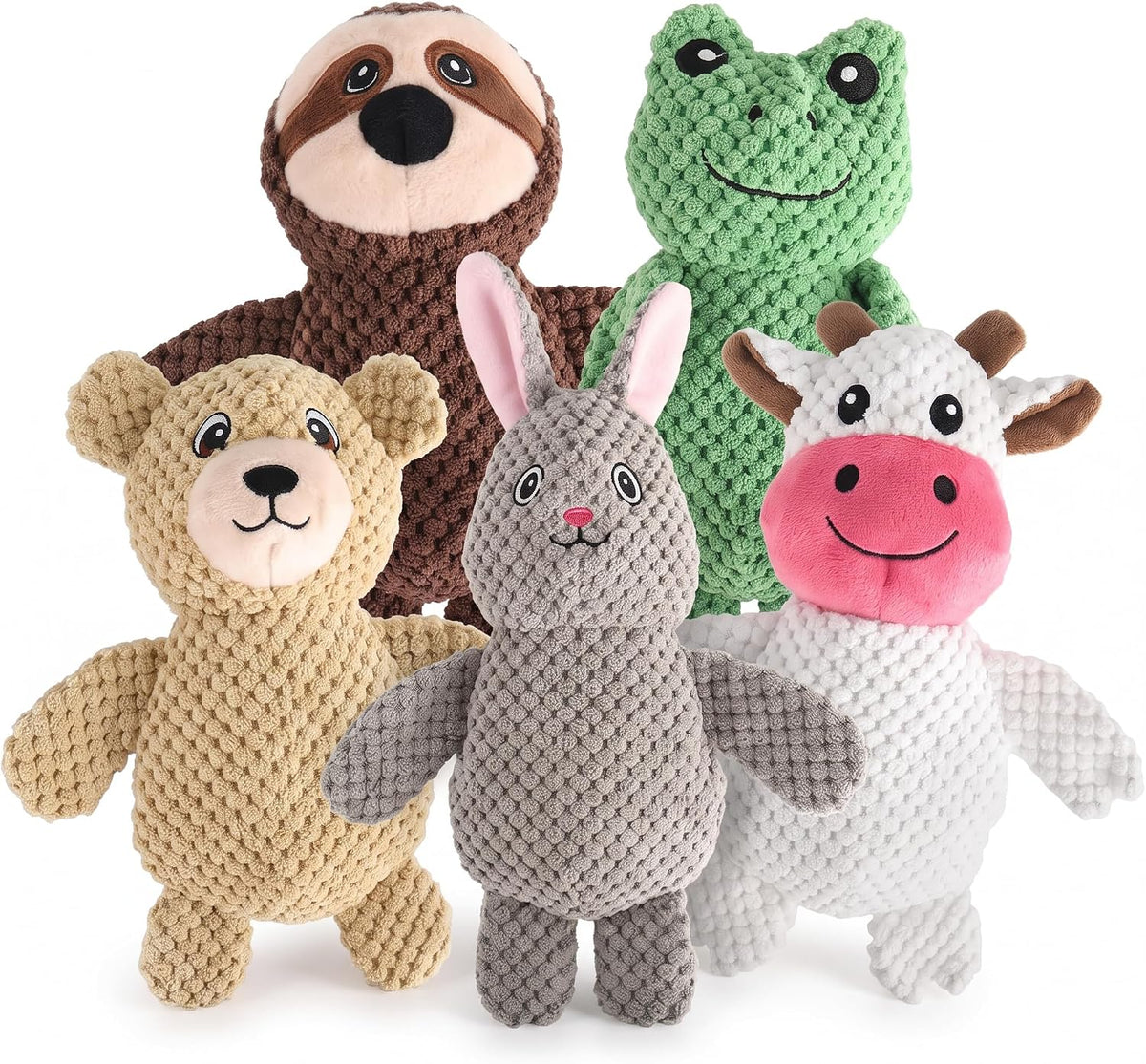 Act boldly 5-Pack Squeaky Dog Toys - blue/purple/green/grey/brown