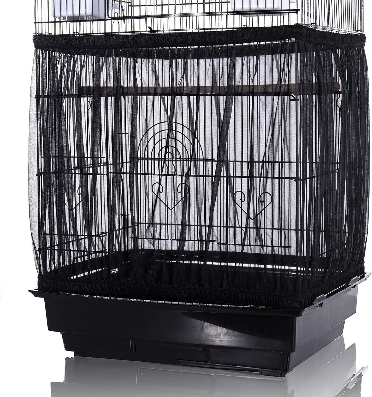 Tamu style Bird Cage Seed Catcher, Stretchy Mesh Skirt - Black